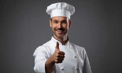 A smiling cook with thumbs up