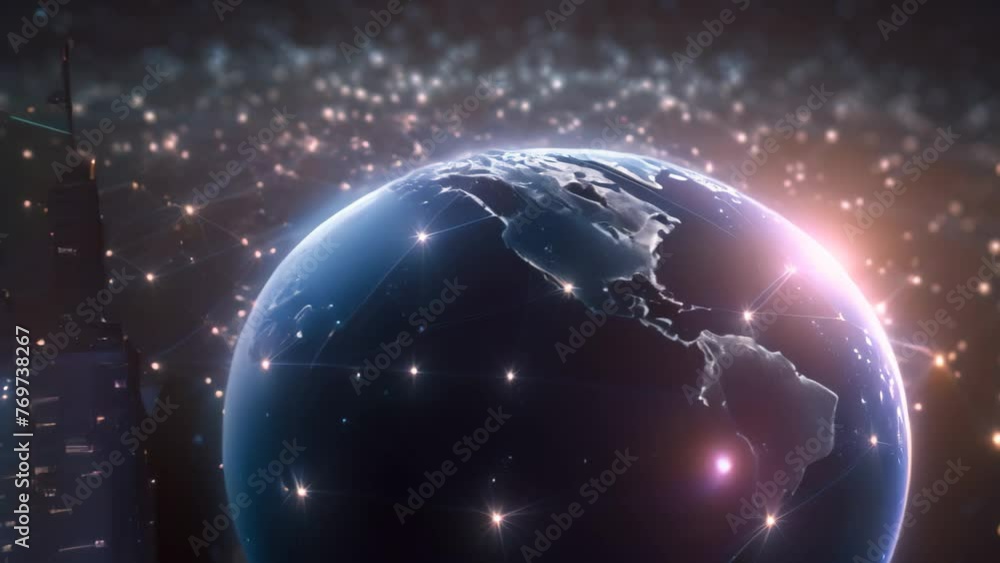 Poster global network connection over the world. 3d rendering toned image double exposure, an abstract digi