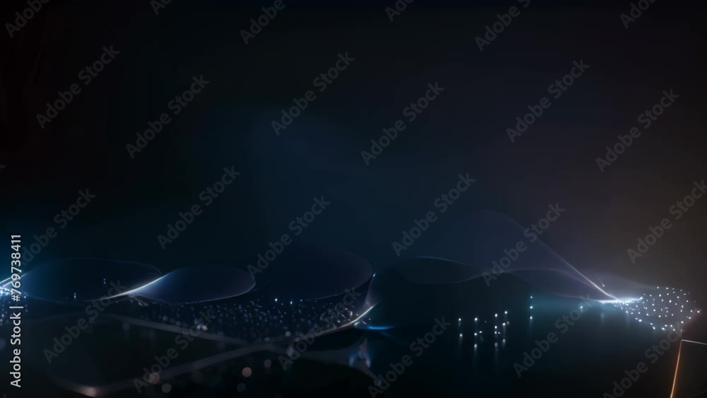 Poster abstract background with glowing particles, wave lines and bokeh, an abstract particles wave, design