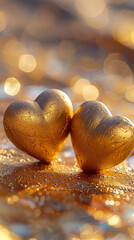 Two golden hearts symbol of love. - 769738861