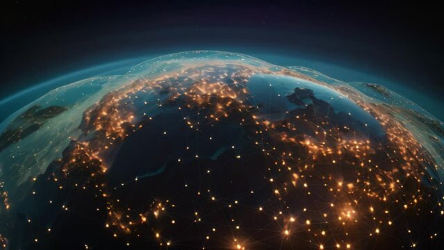 Global network connection over the planet Earth. 3D rendering illustration, An abstraction of a global worldwide telecommunications network with nodes connected all over the Earth, AI Generated