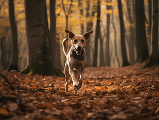 Labahoula Strolling Playfully Through Autumn Forest. generative ai