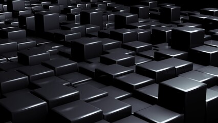 Black 3D Abstract Cubes dark with shadows background 3D Illustration