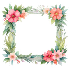 Obraz premium Watercolor floral square frame, Botanical frame PNG