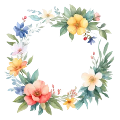 Foto auf Alu-Dibond Watercolor floral square frame, Botanical frame PNG © C-Kav