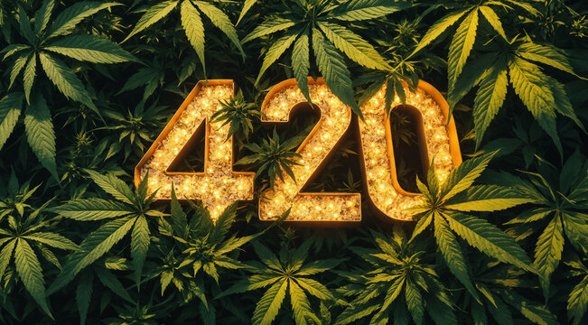 A natural background with lush green cannabis, hemp leaves - concept for 420 day celebration