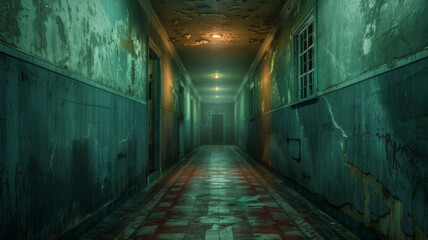 Abandoned asylum, hallways patrolled by the glowing spirits of former patients