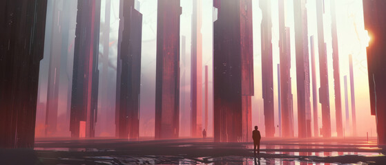 Distant Geometric Pillars - Futuristic Metal Forest