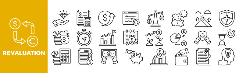 Revaluation Icon Set For Design Elements, business, concept, money, exchange, economy	