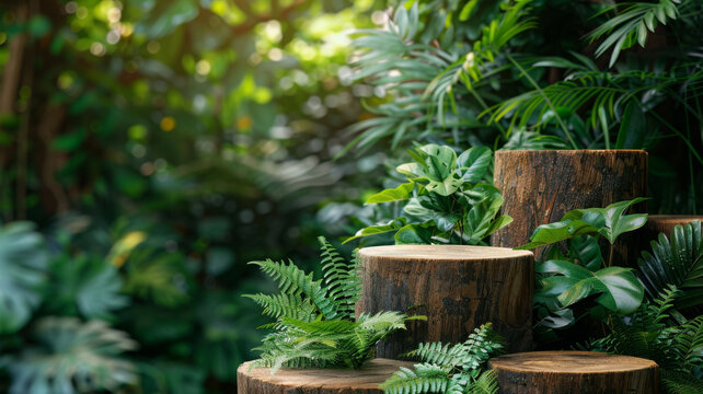 Eco-friendly Podium Made Of Recycled Materials, Surrounded By Greenery For Sustainable Products