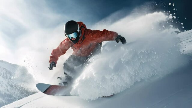 Snowboarder in mountains. Extreme winter sport. 3d rendering, Extreme snowboarding on the snow, no visible faces, AI Generated