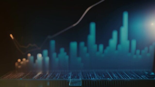 Abstract Bar Chart on Black Background, Data Visualization, Analysis, Representation, Statistics, Financial graph chart hologram on a black background, AI Generated