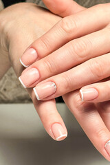 Close Up Elegant Bridal French Manicure With Crystals