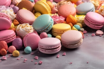 Fototapeta na wymiar Colorful Macaroons or Macaron and Sweets on a table. French almond cookies