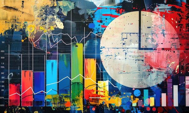 background, business data visualization charts dashboard, oil painting