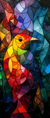 Colorful stained-glass window with bird, abstract background. - 769744099