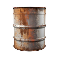 Fototapeta premium Old rusty steel oil barrel isolated on transparent a white background 
