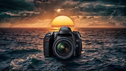 Isolated Camera in Serene Sea: Capturing Photography Day 