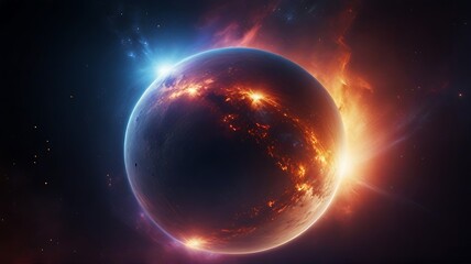 Space Planet with Earth, Sun, and Moon on galaxy