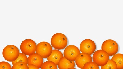 Pile of fresh oranges isolated on white background with copyspace