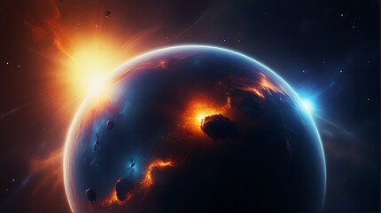 Fototapeta premium Space Planet with Earth, Sun, and Moon on galaxy