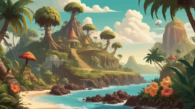 Fantasy Island Cartoon Logo Design Very Cool