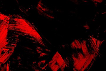 Array of black and red spatula strokes abstract paining arranged in a decorative display