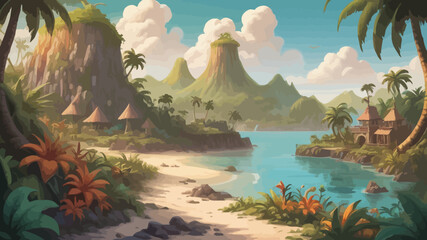 Fantasy Island Cartoon Logo Design Very Cool - obrazy, fototapety, plakaty