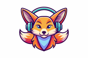 fennec fox wearing headphones minimalist logo v 