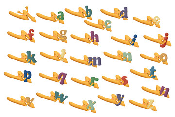 Bright cartoon alphabet. Cute baby blitz with letter. Illustration set on white background - obrazy, fototapety, plakaty