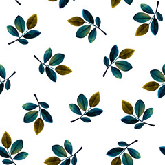 Seamless raster pattern with green leaves. Eucalyptus