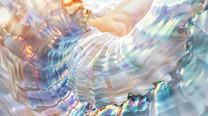 Poster A mesmerizing close-up of iridescent mother-of-pearl showcasing wavy patterns and a play of light creating a sense of fluidity © road to millionaire