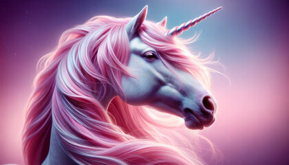 Obraz na płótnie Canvas Serene Portrait of a Majestic Unicorn with a Radiant Pink Mane