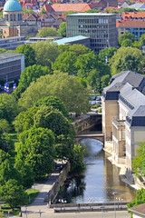 Aerial View of Leine River and Leineschloss in Old Town Hannover at Spring Day Germany