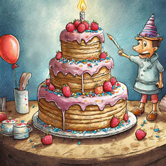 생일을 위한 거대한 케이크 - obrazy, fototapety, plakaty
