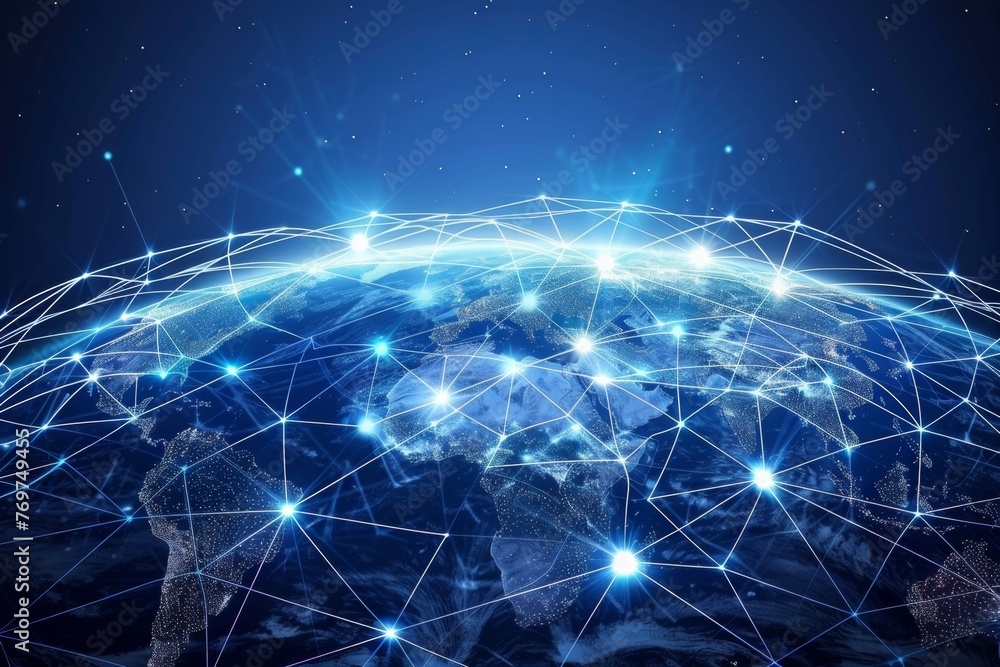 Poster global connectivity. digital network connection illustration for enhanced global communication