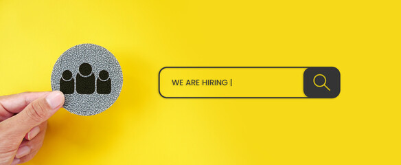 We are hiring in search box. Minimalist background of job vacancy concept