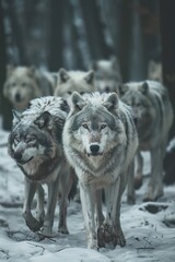 A pack of wolves led by a human, representing the blend of natural instinct and strategic leadership