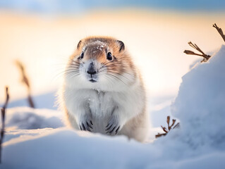 Arctic Lemming in Snowy Tundra Home. generative ai