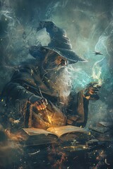 A sorcerer and apprentice conjuring spells together, representing mentorship and the passing of wisdom in leadership - obrazy, fototapety, plakaty