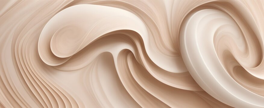 Abstract Background with Soft Curly Swirl Texture in Light Brown, Seamlessly Blending Swirls, Liquid Motions, and Gentle Curves