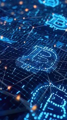 Obraz premium An abstract representation of cryptocurrency exchange with flowing, interconnected lines and nodes symbolizing blockchain technology, in cool blue tones