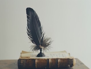 An eagles feather and inkpot, symbolizing the freedom of thought and the power of writing onea  s own leadership story - obrazy, fototapety, plakaty