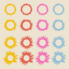 Set of colored circles, the sun. Print in the shape of a circle. Vector illustration.