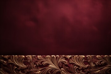 Luxury red satin fabric with golden ornament. Template for design - obrazy, fototapety, plakaty