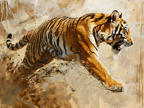 Painting tiger wallpaper shows strength and victory.