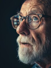 Contemplative senior male with glasses, embodying a life of experience and insight - obrazy, fototapety, plakaty