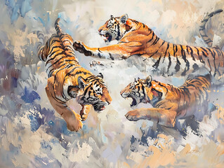 Painting tiger wallpaper shows strength and victory.