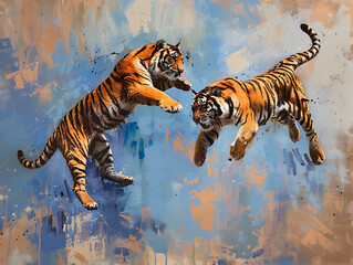 Fototapeta premium Painting tiger wall art shows strength and victory.