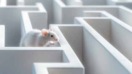 Ratón blanco de laboratorio en laberinto - obrazy, fototapety, plakaty
